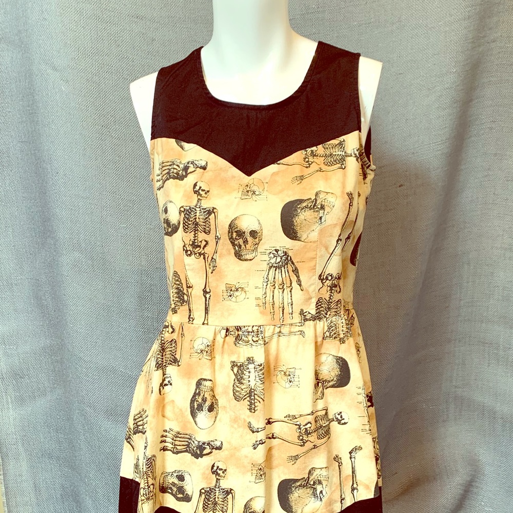 Folter Cream/Black cotton skeleton print dress SM!